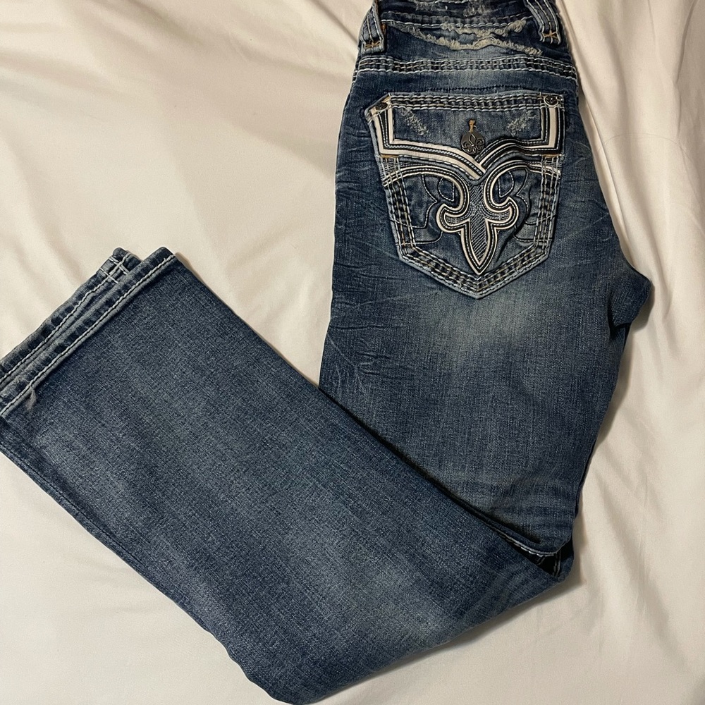 Rock Revival Blue Jeans with White Stitching